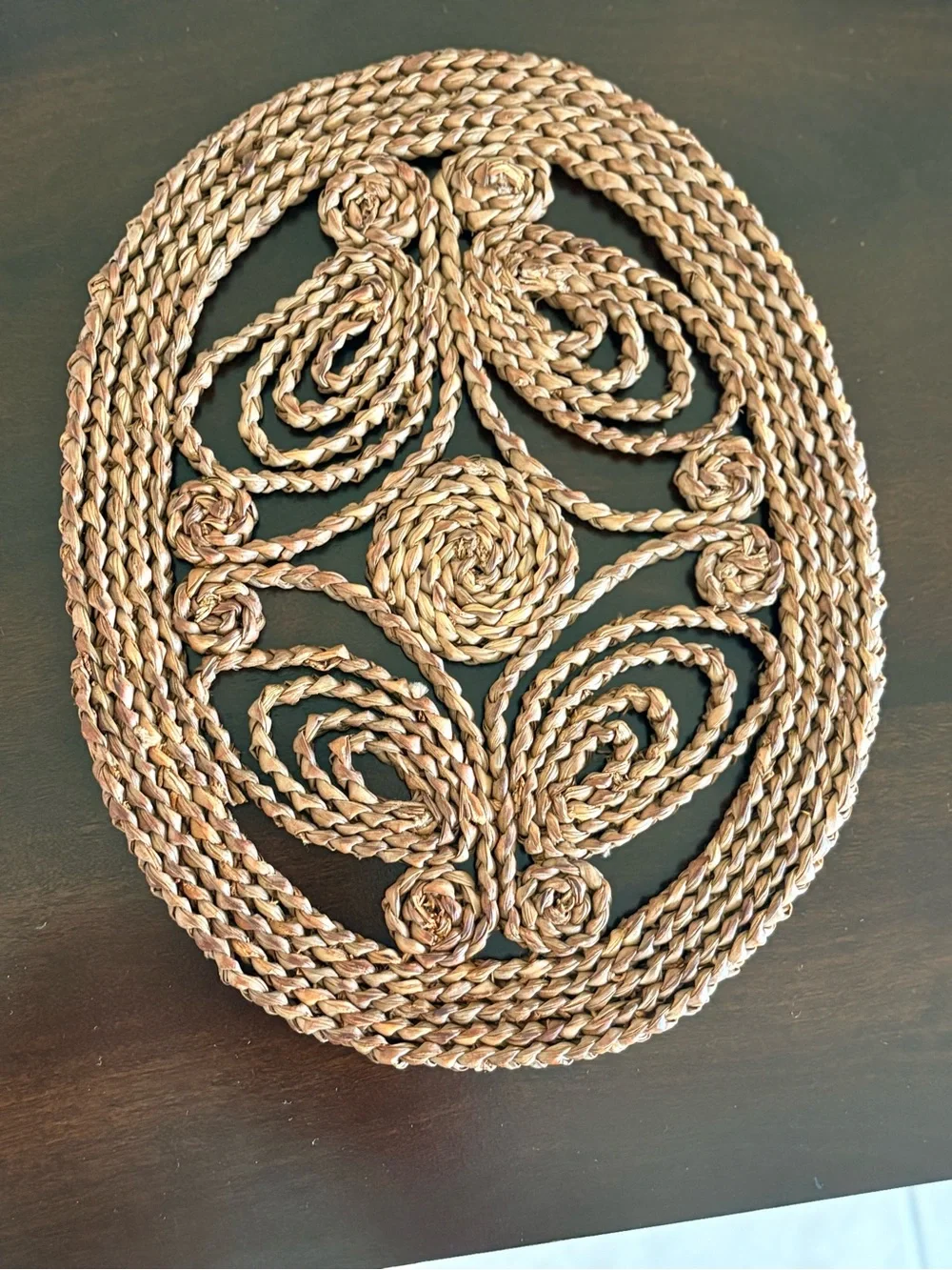 Vintage Woven Braided Straw Trivet - Natural Brown